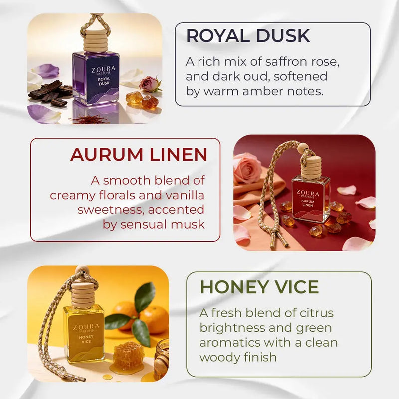 Zoura Signature Hanging Car Perfume – Combo Pack of 3 ZOURA