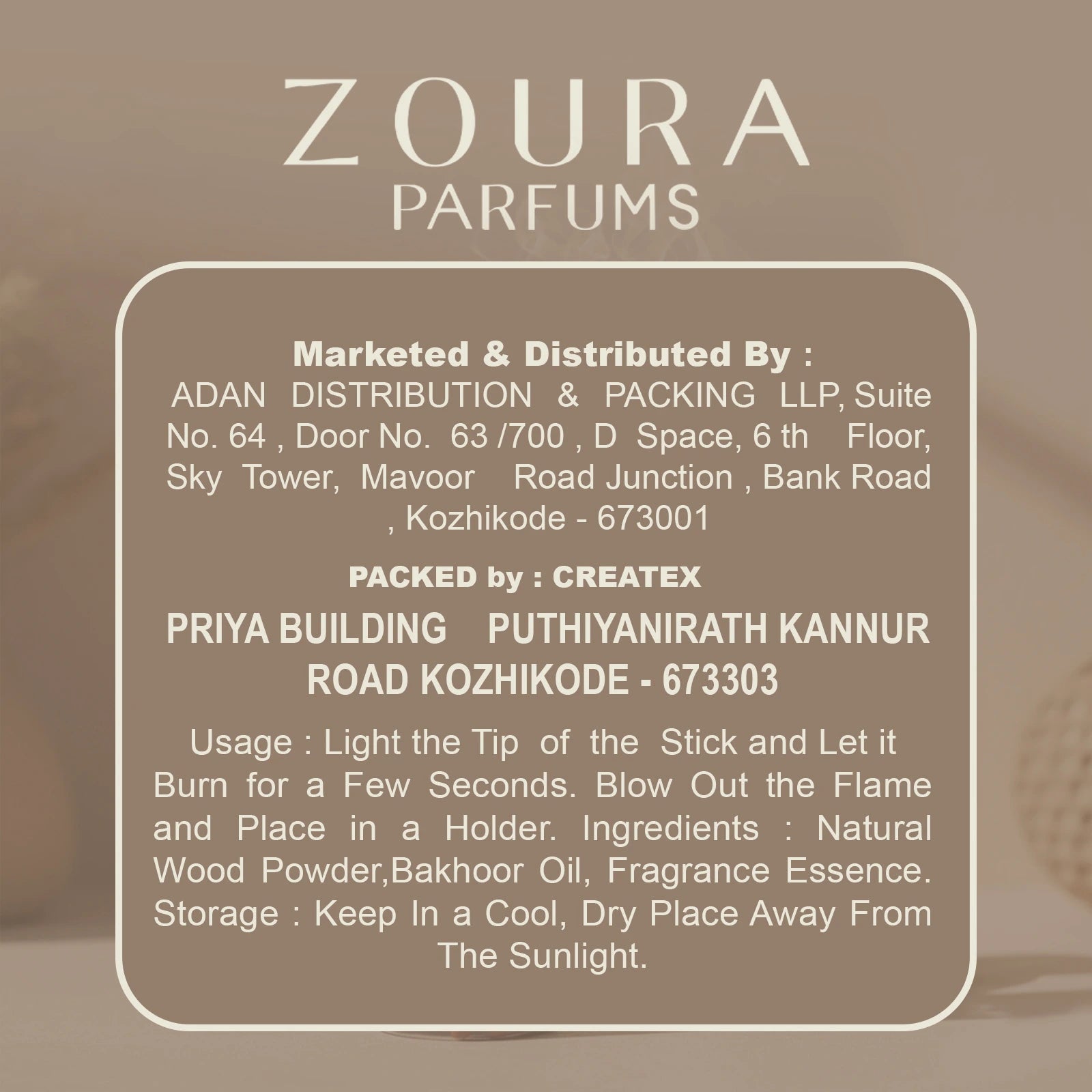ZOURA Premium Bakhoor Sticks — Oud · Amber · Jasmine
