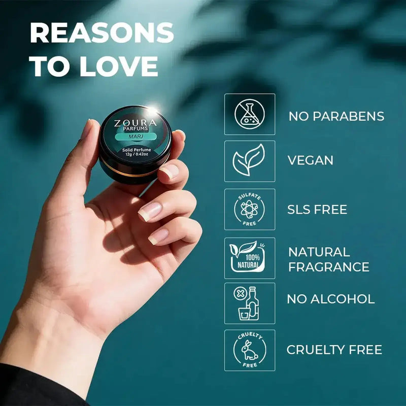 Zoura Marj Unisex Solid Perfume – vegan, paraben-free features