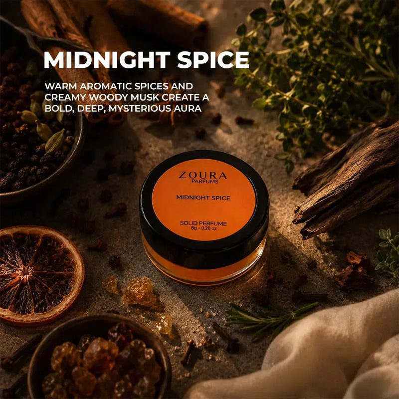 Zoura Midnight Spice Solid Perfume with warm spices and wood