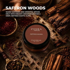 Zoura Saffron Woods Solid Perfume with saffron and cedarwood spices