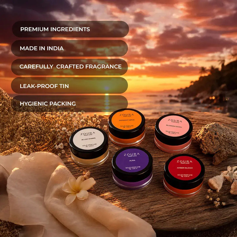 Zoura Parfums Signature Solid Perfume Set of 5 at sunset