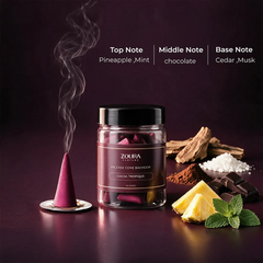 Zoura Cocoa Tropique Incense Cone Bakhoor fragrance notes – pineapple, mint, chocolate, cedar, musk