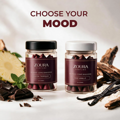 Zoura Cocoa Tropique Incense Cone Bakhoor with Oud Vanille – choose your fragrance mood