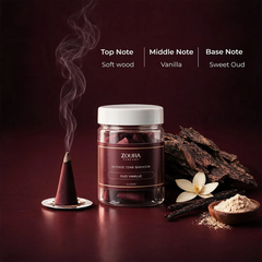 Zoura Oud Vanille Incense Cone Bakhoor fragrance notes – soft wood, vanilla, sweet oud