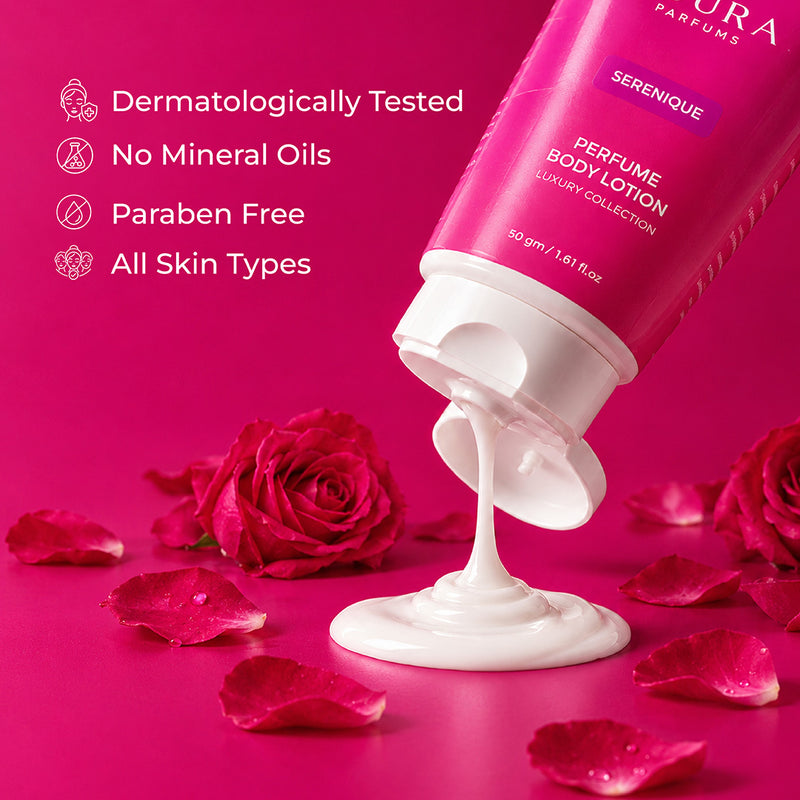 Serenique Floral Musk perfumed lotion 50g by Zoura for everyday body care and lasting fragrance