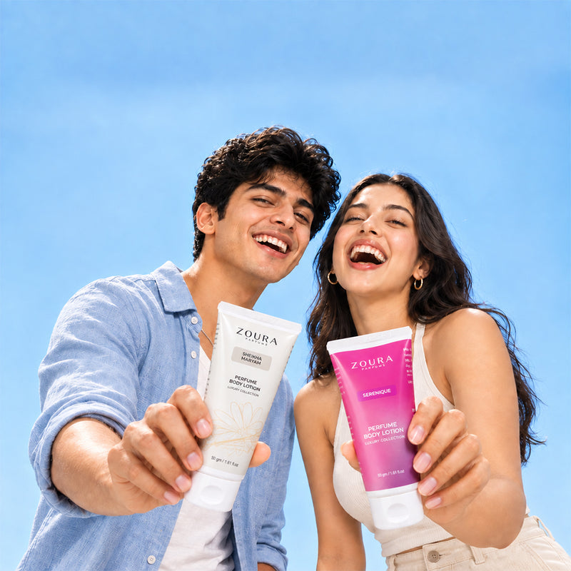 Sheikha Maryam and Serenique Perfume Body Lotion Combo by Zoura featuring two 50g floral musk scented lotions
