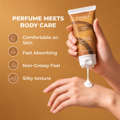 Zoura Aurum Oud Woody Amber body lotion 50g with a sophisticated woody fragrance character