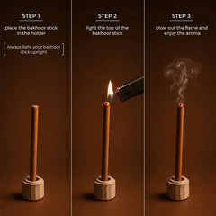 How to use Zoura bakhoor sticks – 3-step guide: place in holder, light the top, blow out and enjoy the aroma