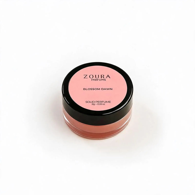 Zoura Parfums Blossom Dawn Luxury Solid Fragrance, unisex non-alcoholic perfume jar