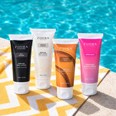 Zoura Fragrance Wardrobe body lotion gift set with four perfumed lotions featuring floral musk, spicy, woody oud and fresh floral scents