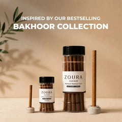 Zoura Oud Noir bakhoor sticks in mini and full-size jars, inspired by the bestselling bakhoor collection