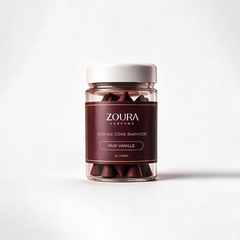 Zoura Oud Vanille Incense Cone Bakhoor jar on white background