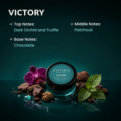 Zoura Parfums Victory deodorant cream 8g jar with dark orchid, truffle, chocolate and patchouli notes