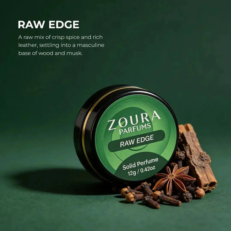 Zoura Raw Edge Unisex Solid Perfume jar with spices and wood, 12g