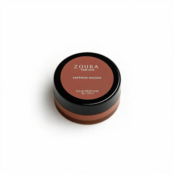 Zoura Parfums Saffron Woods Unisex Solid Perfume jar, 8g non-alcoholic fragrance