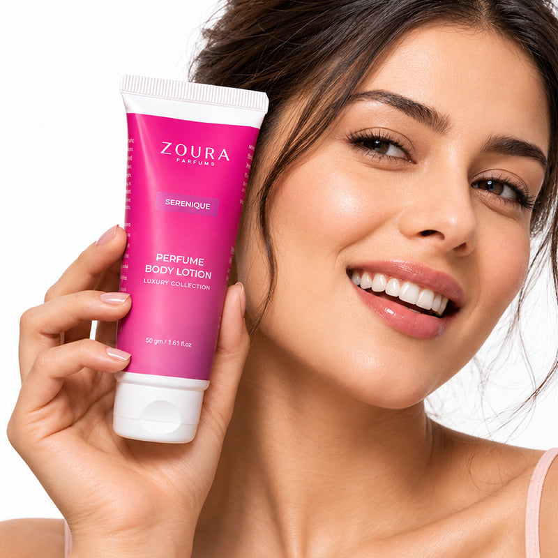 Zoura Serenique Floral Musk body lotion 50g with Jasmine, Rose, Musk and Sandalwood fragrance notes