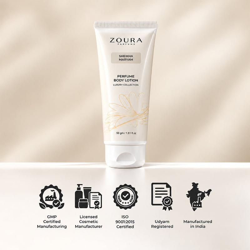 Zoura Sheikha Maryam Floral Musk Perfume Body Lotion 50g with a sophisticated unisex floral musk fragrance