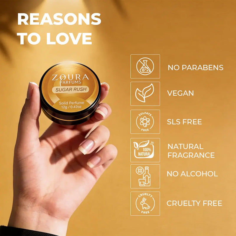 Zoura Sugar Rush Unisex Solid Perfume: no parabens, vegan, SLS free, alcohol-free, cruelty free