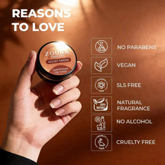 Zoura Velvet Smoke Unisex Solid Perfume: no parabens, vegan, SLS free, alcohol-free, cruelty free